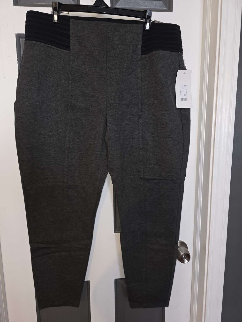 Maurices Charcoal Gray Skinny Ponte Pants with Black Waistband